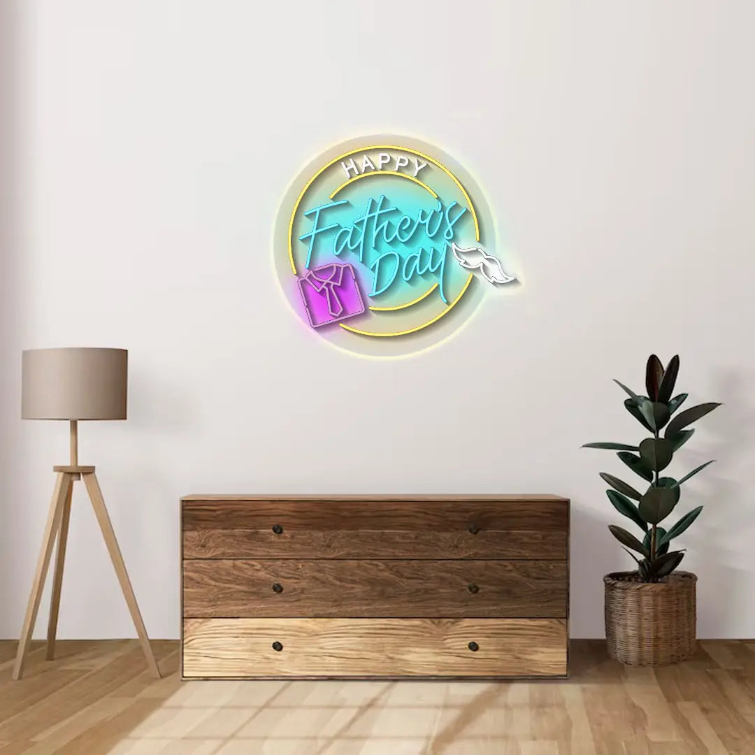Happy Father's Day in Circle Neon Light