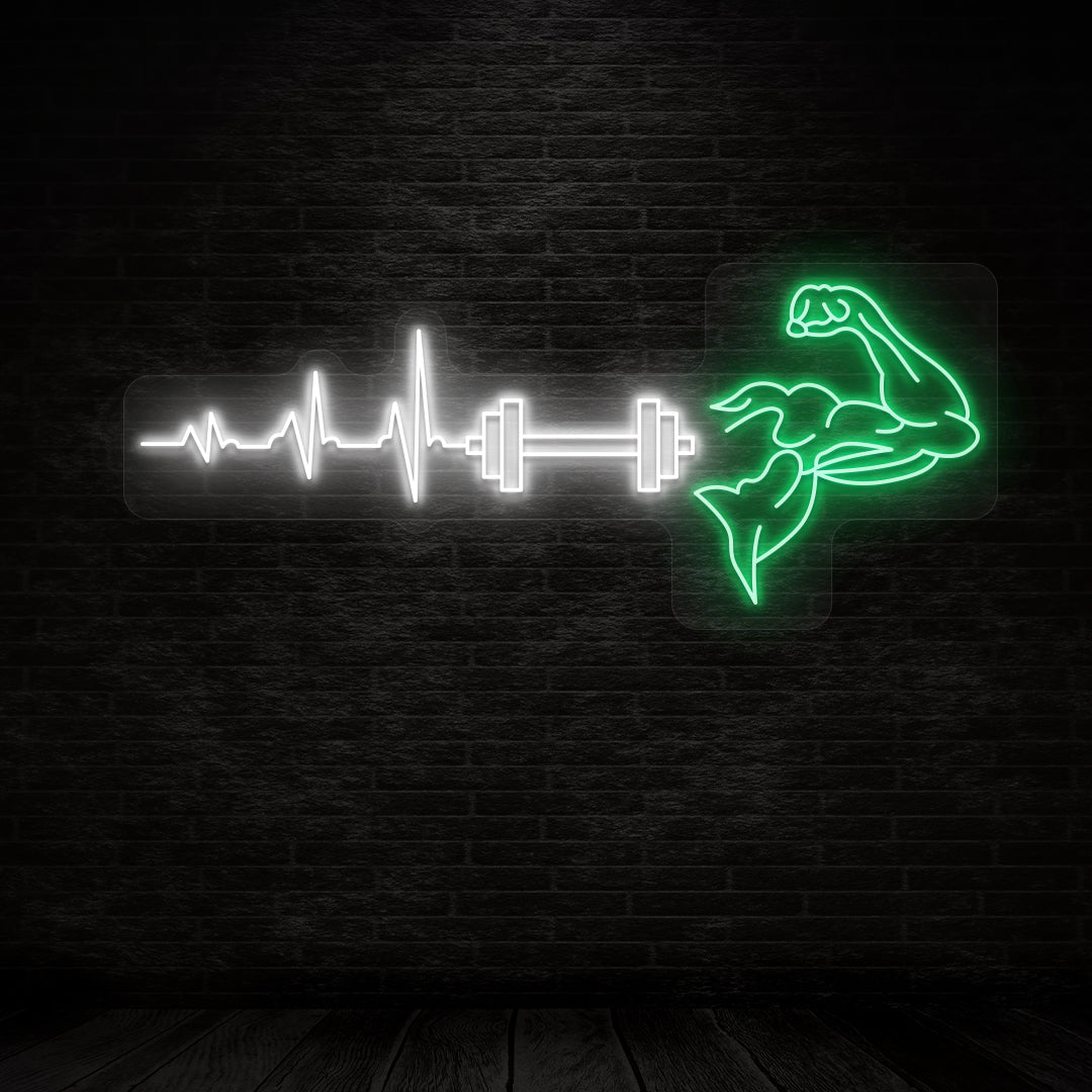 Heart Beat Dumbbell Hand Neon Sign
