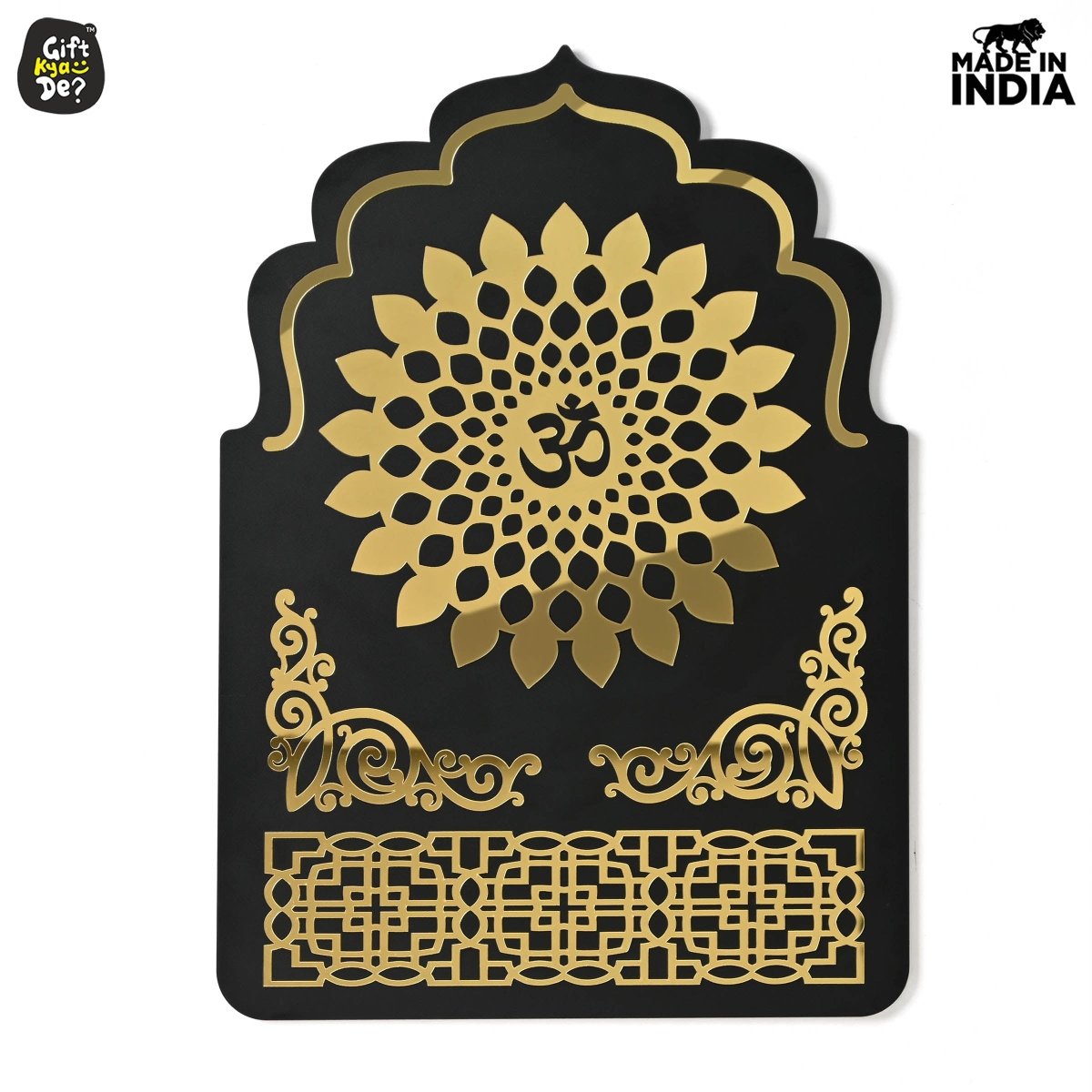 Pooja Room Backdrop for Decoration | Enhance Your House Decoration | Black Wood & Golden Acrylic OM Wall Decor Background (22x16 inch)
