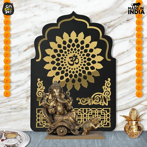 Pooja Room Backdrop for Decoration | Enhance Your House Decoration | Black Wood & Golden Acrylic OM Wall Decor Background (22x16 inch)