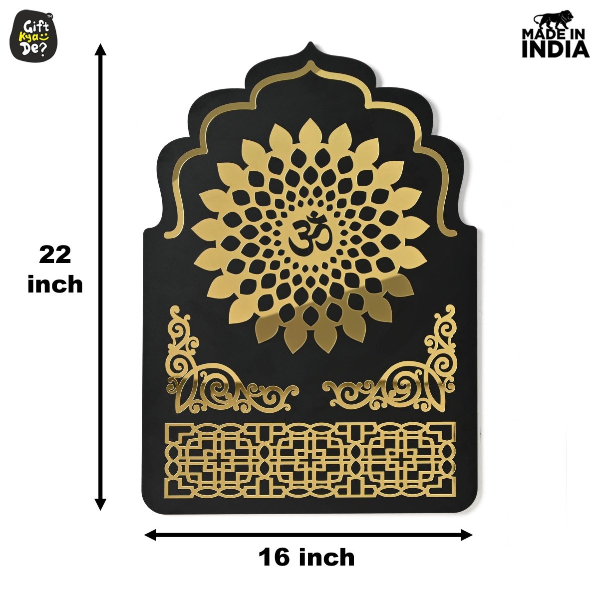 Pooja Room Backdrop for Decoration | Enhance Your House Decoration | Black Wood & Golden Acrylic OM Wall Decor Background (22x16 inch)