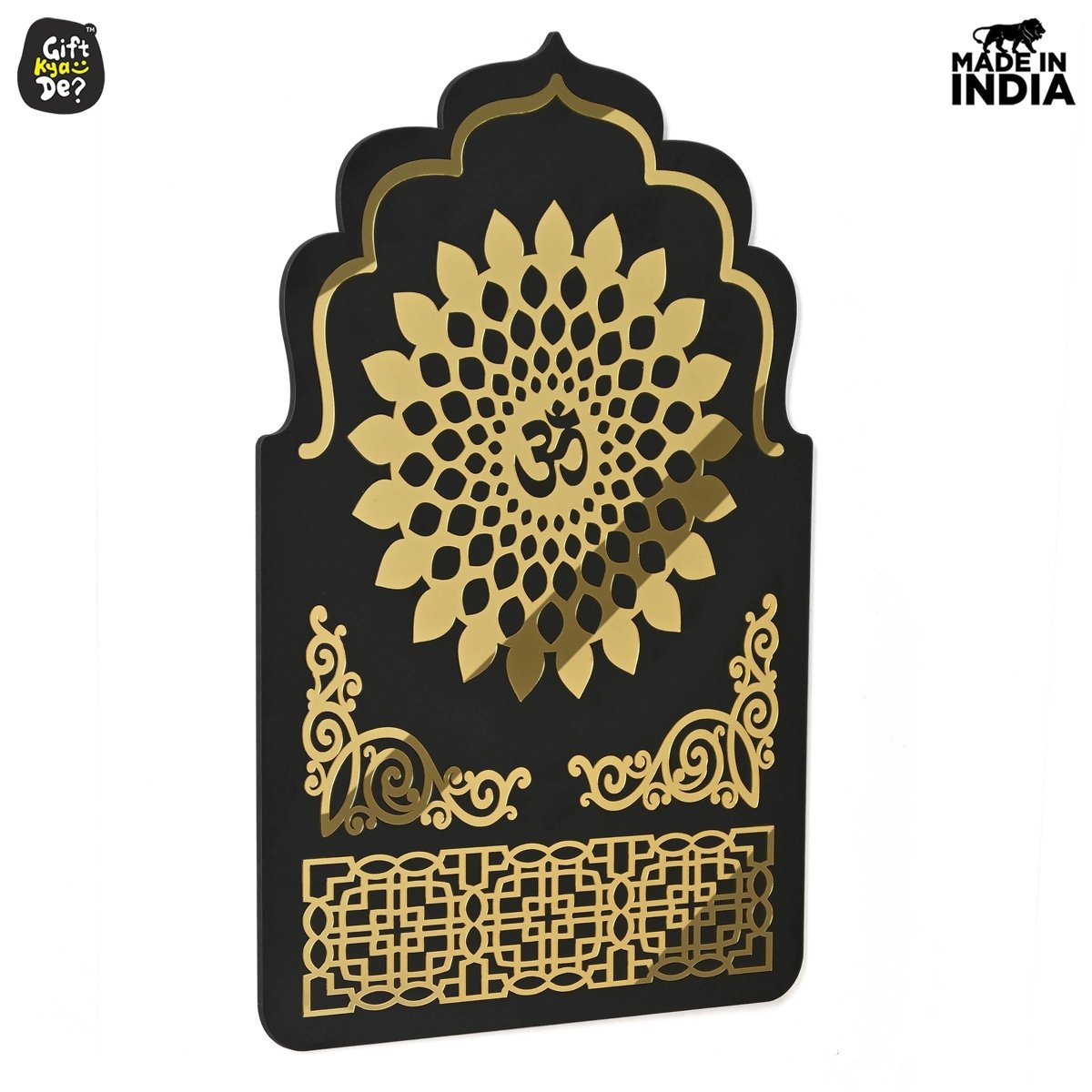 Pooja Room Backdrop for Decoration | Enhance Your House Decoration | Black Wood & Golden Acrylic OM Wall Decor Background (22x16 inch)