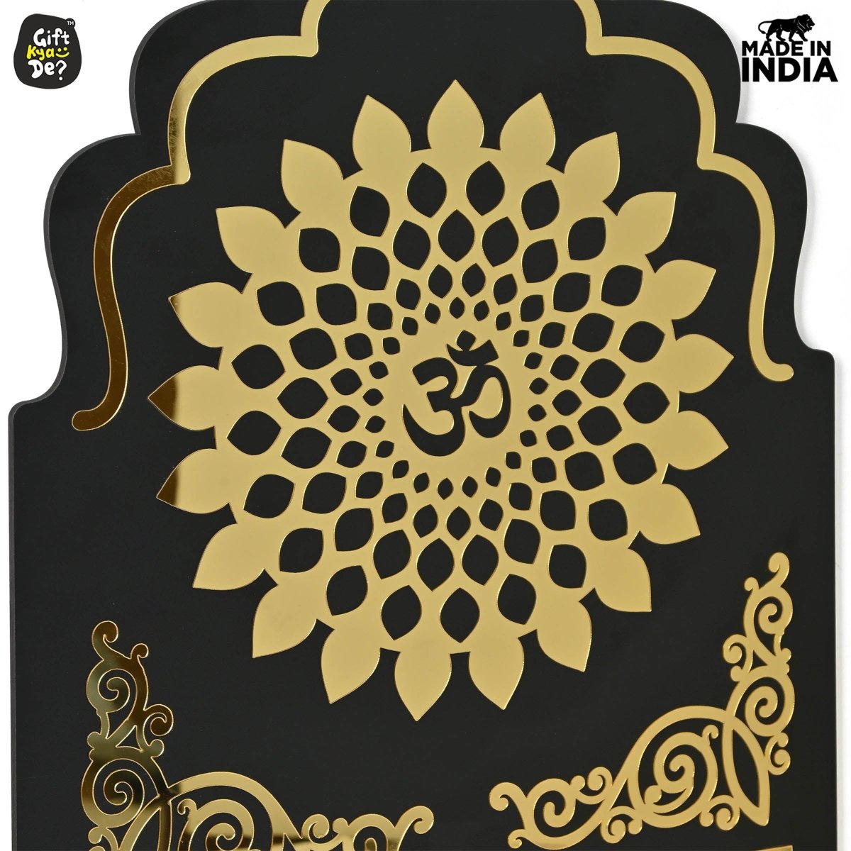 Pooja Room Backdrop for Decoration | Enhance Your House Decoration | Black Wood & Golden Acrylic OM Wall Decor Background (22x16 inch)
