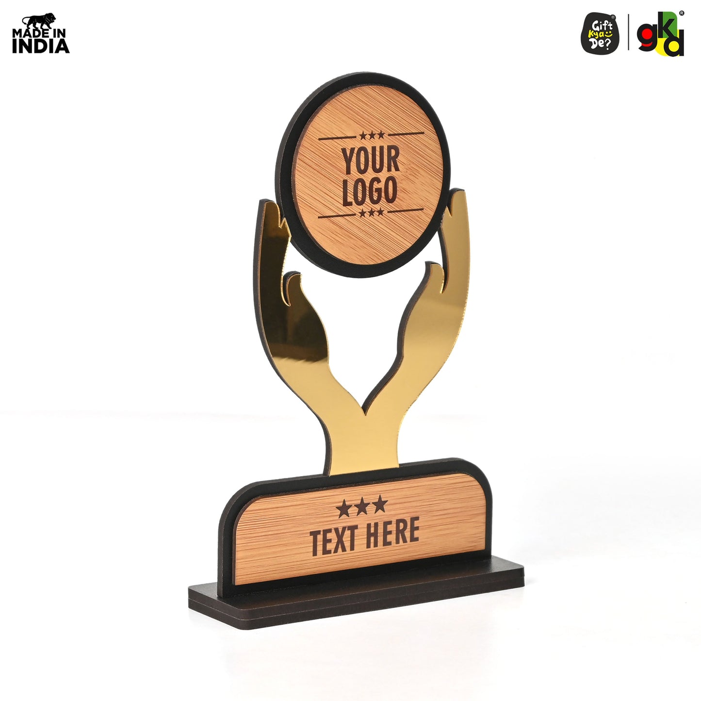 Customized Wooden Trophy with Golden Acrylic | Personalized Memento for Events, Corporate & School Functions