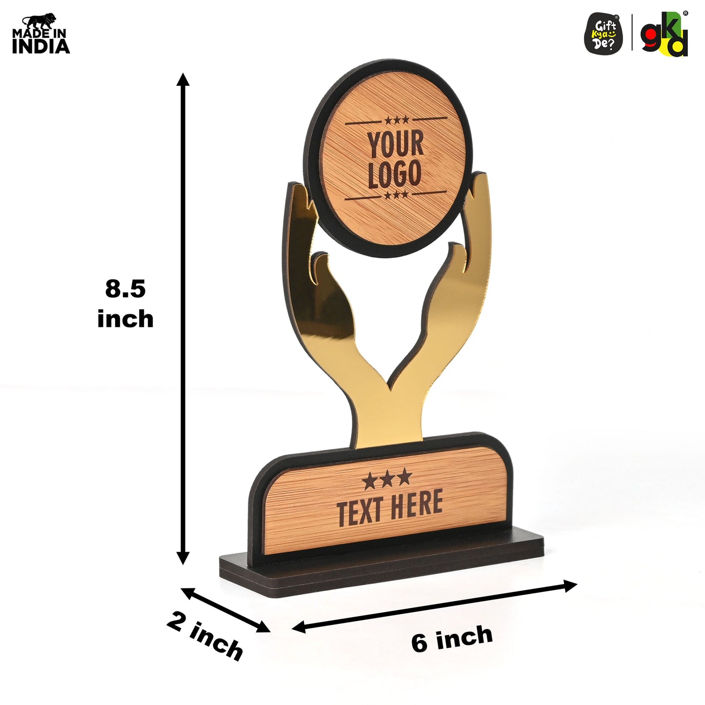 Customized Wooden Trophy with Golden Acrylic | Personalized Memento for Events, Corporate & School Functions