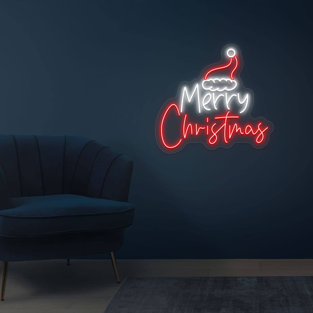 Merry Christmas Hat Neon Sign