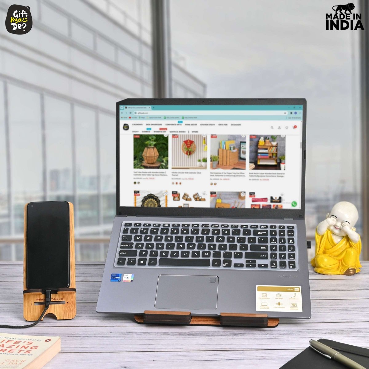3 Level Portable Laptop Stand with Portable Mobile Holder Combo | Work From Home | Corporate Gifts