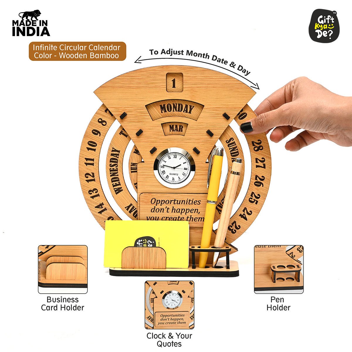 Infinite Circular Calendar With Pen, Card Holder & Wooden Diary Combo