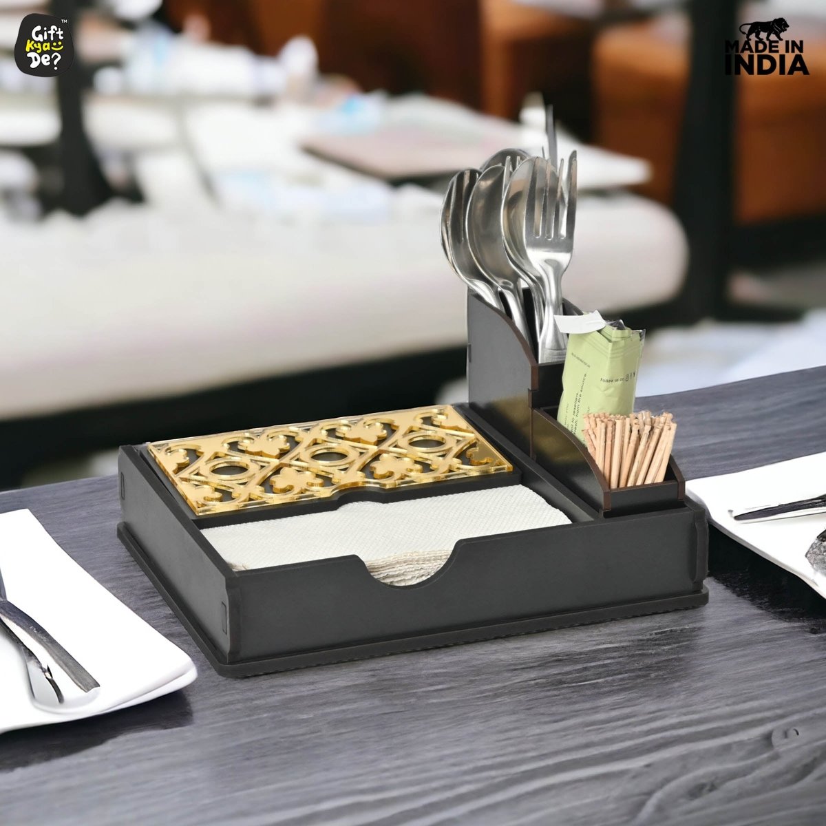 Tissue Paper Holder for Dining Table with Toothpick Holder Designer 5 Compartment Dining Table Accessories for Home Decor