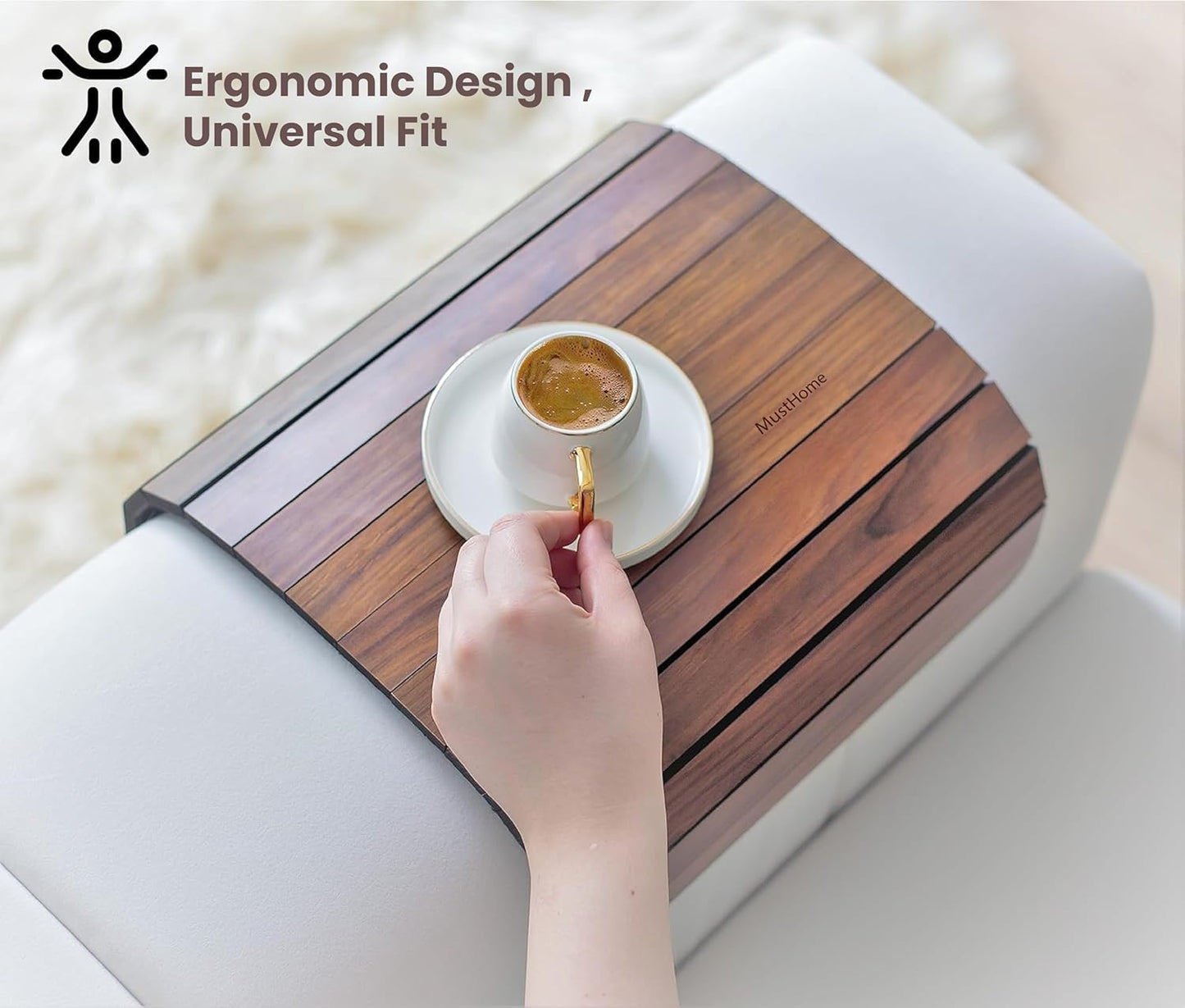 MustHome Wooden Tray | Sofa Armrest Tray |Flexible & Foldable | 50 X 30 Cm