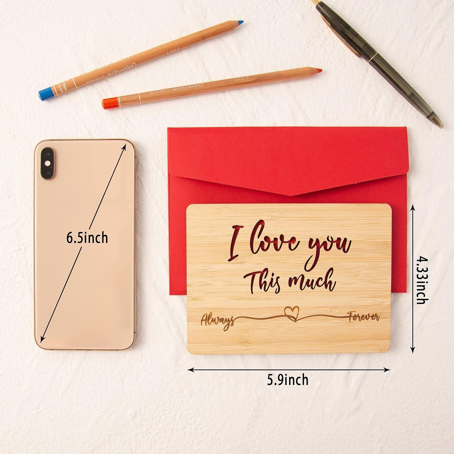 Valentines Cards for Her Him, Wood Anniversary Card for Husband Wife Boyfriend Girlfriend|11 x 15 x 0.1 cm