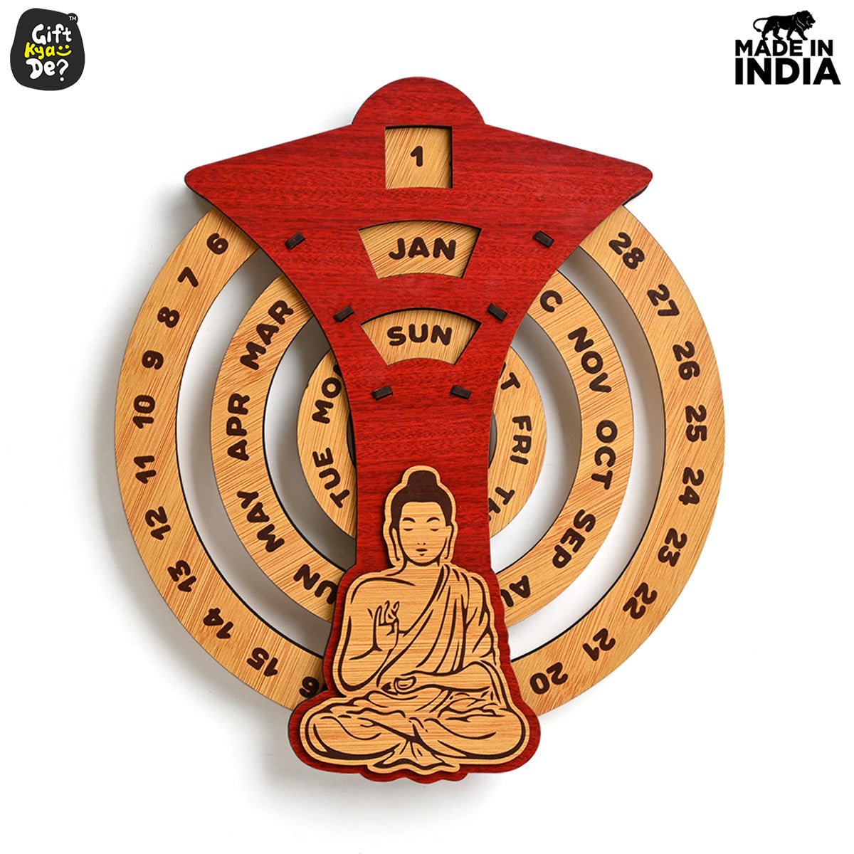 Infinite Circular Wall Calendar (Red Theme) | Wood Calendar & Test Tube Planter | New Year Gift