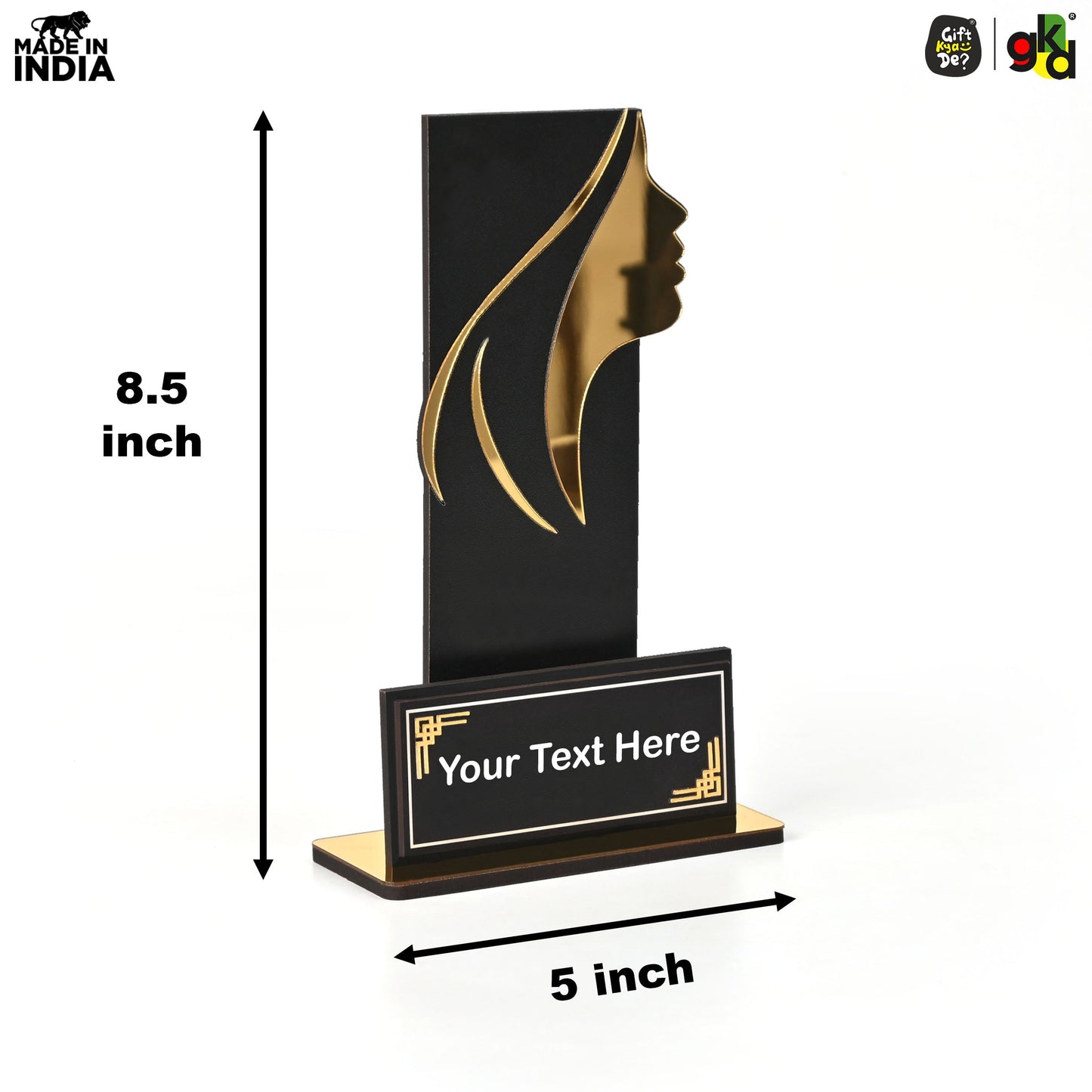 Women's Award Trophy – MDF Wood & Acrylic Memento | Customizable Recognition Gift (Black/Wood)