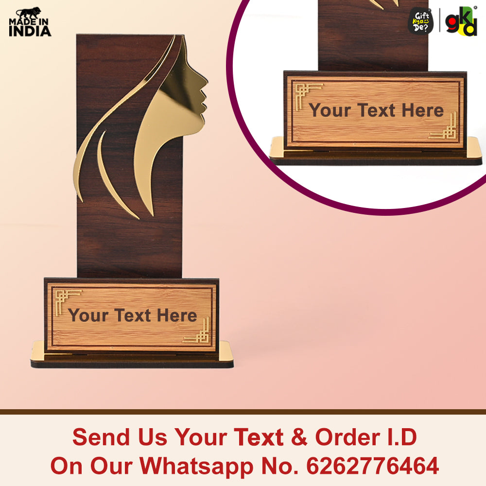 Women's Award Trophy – MDF Wood & Acrylic Memento | Customizable Recognition Gift (Black/Wood)