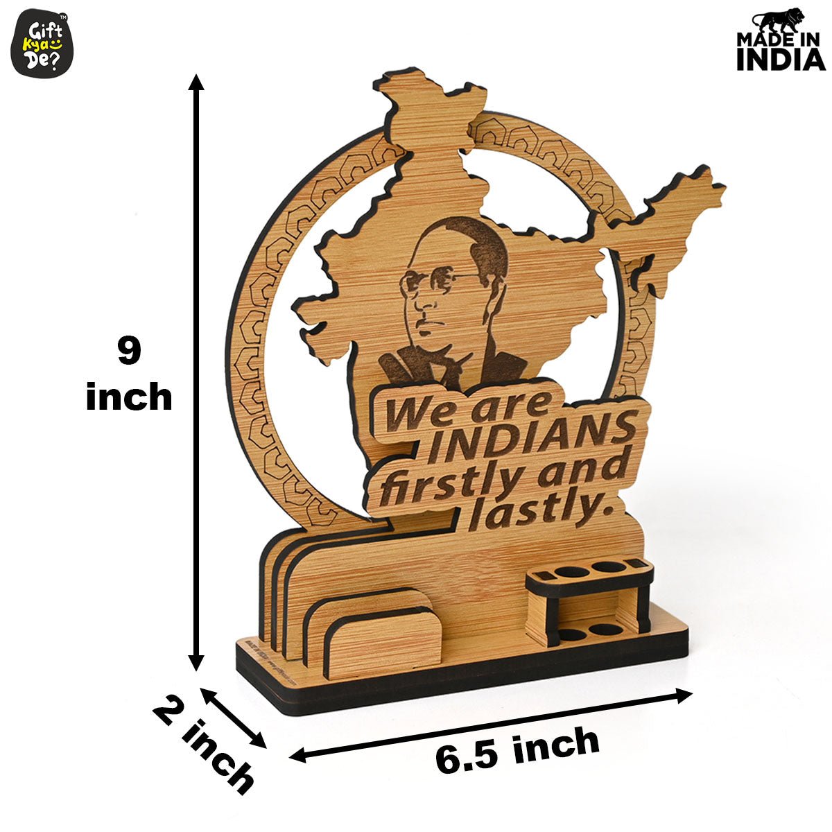 Political Pen Stand and Card Holder | Gandhi Ji, Ambedkar Ji & Bhagat Singh Ji | Wise Quotes | Mementos