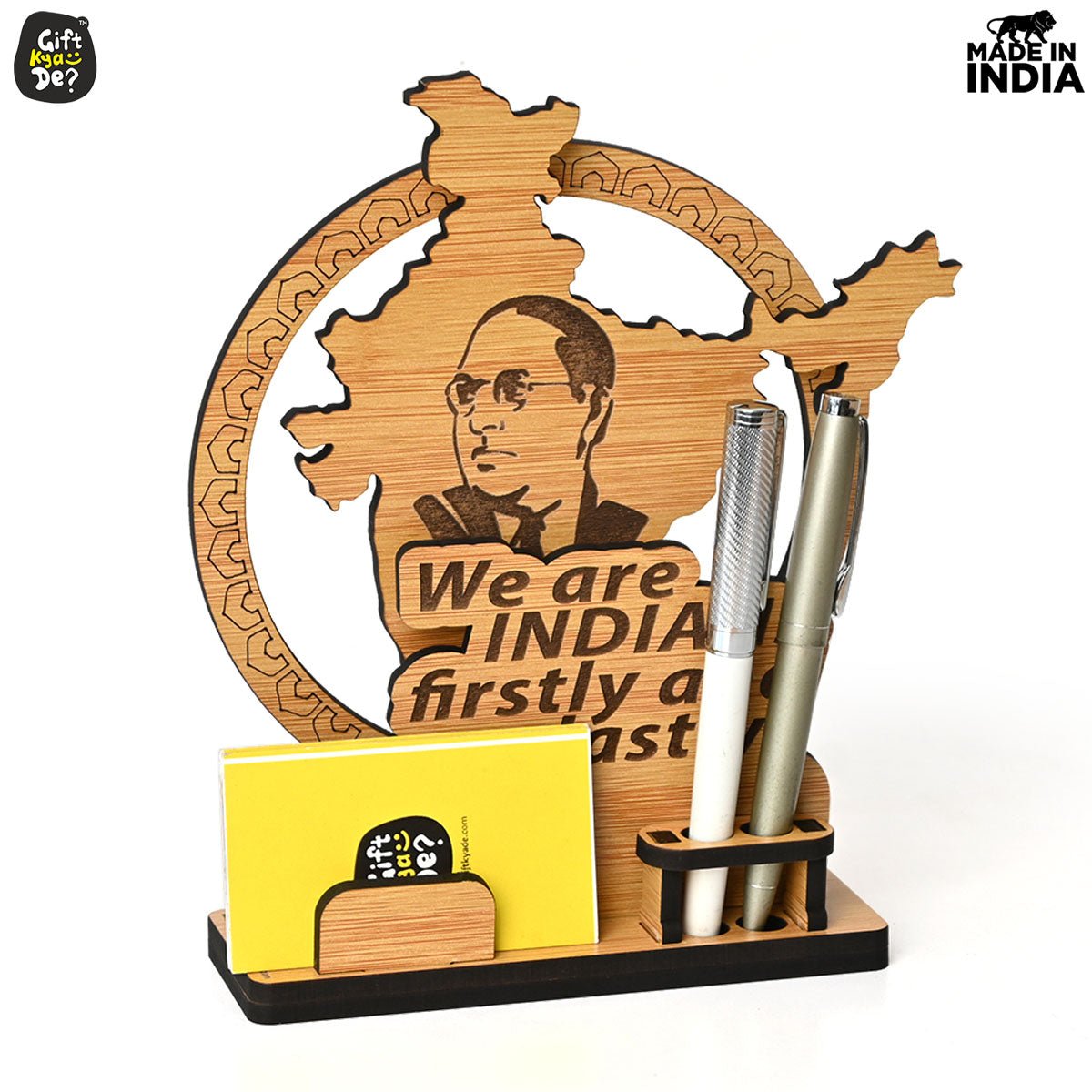 Political Pen Stand and Card Holder | Gandhi Ji, Ambedkar Ji & Bhagat Singh Ji | Wise Quotes | Mementos