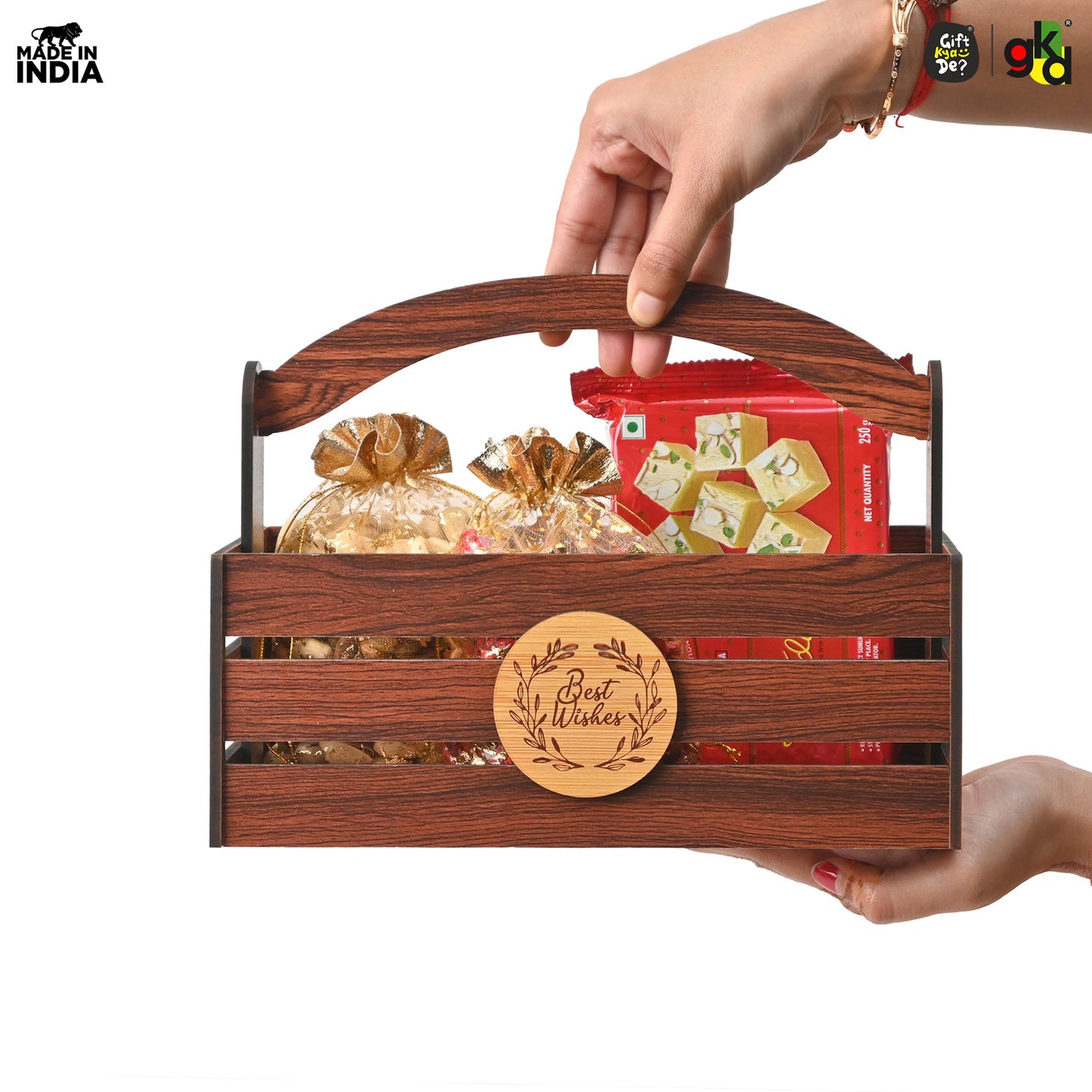 Premium Wooden Basket with Handle for Gifting and Home Decor | Eco-friendly Gift Hamper Basket | Wedding Gift Return Gift