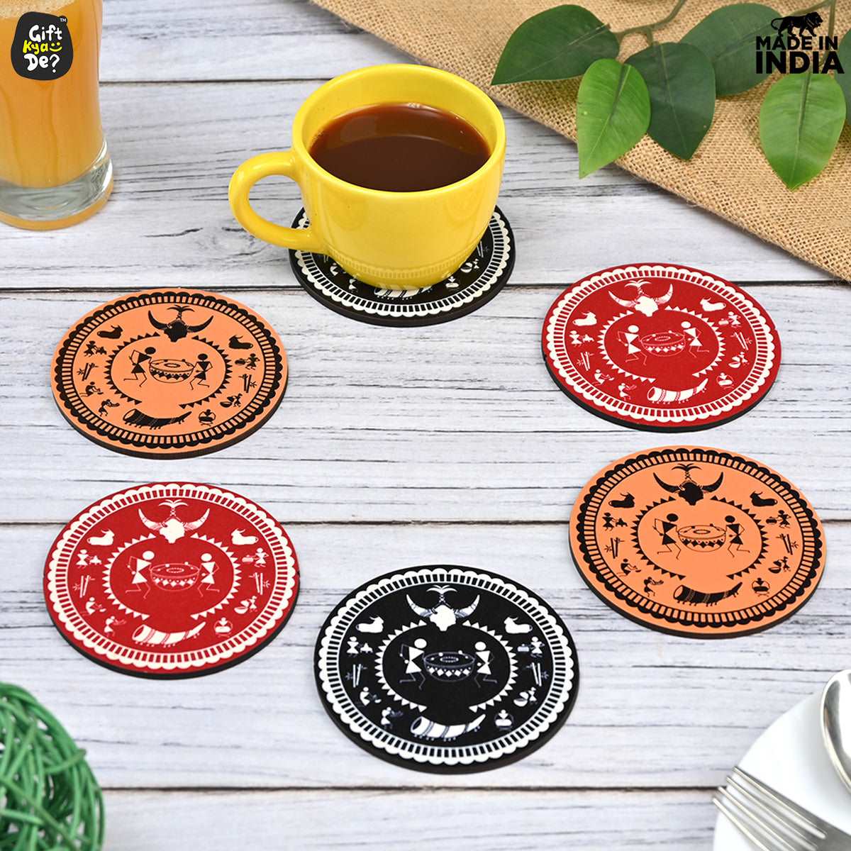 Coaster Set of 6 Beautiful Wooden Coasters with Stand | Fit for Tea Cups, Coffee Mugs and Glasses
