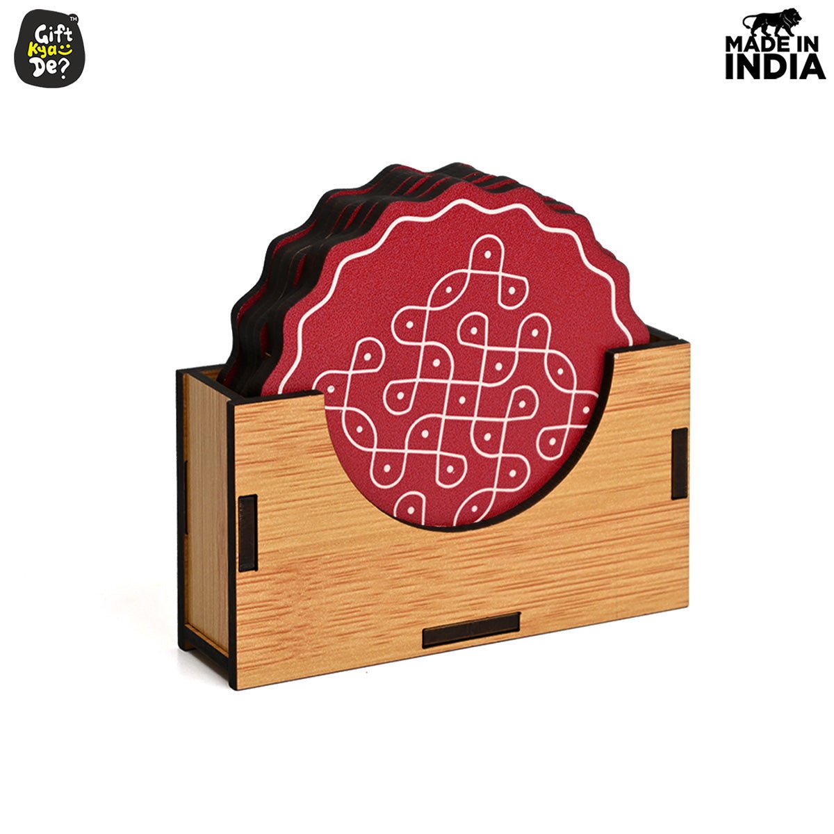 Coaster Set of 6 Beautiful Wooden Coasters with Stand | Fit for Tea Cups, Coffee Mugs and Glasses