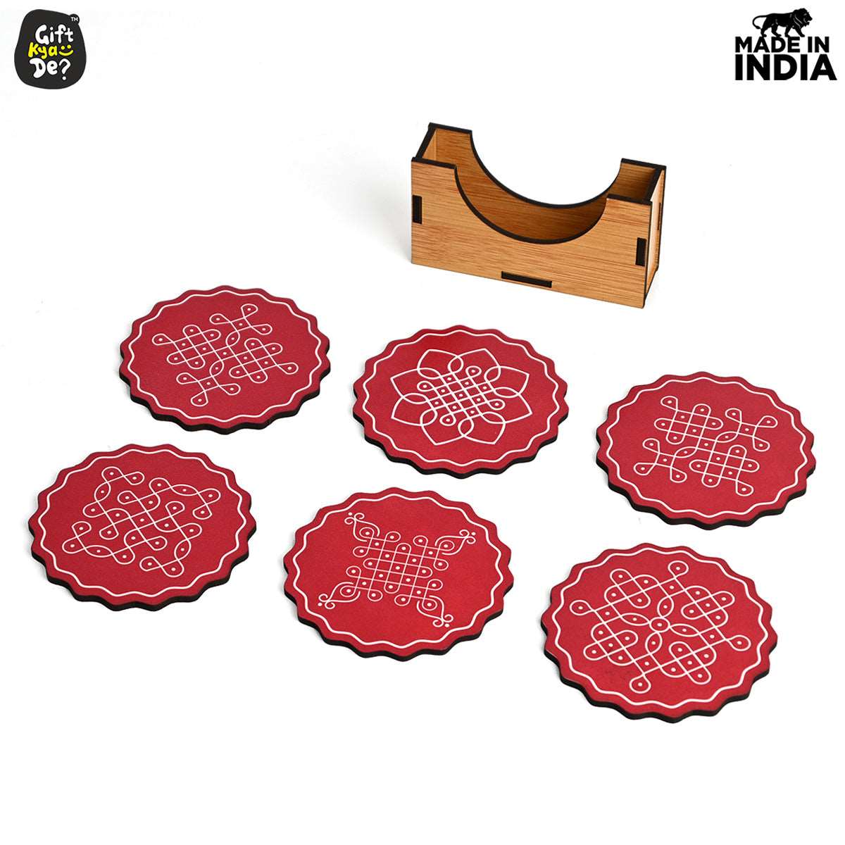 Coaster Set of 6 Beautiful Wooden Coasters with Stand | Fit for Tea Cups, Coffee Mugs and Glasses