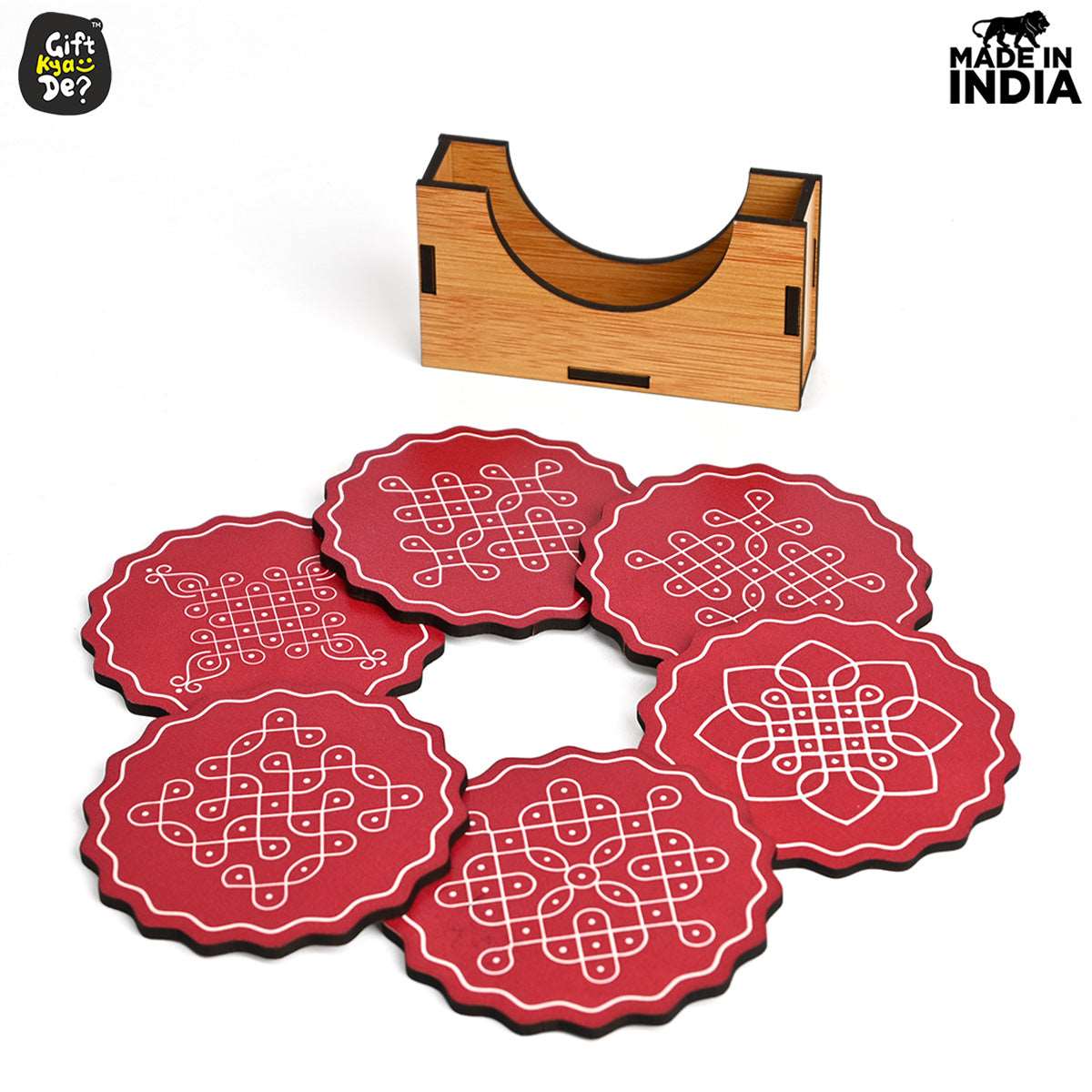 Coaster Set of 6 Beautiful Wooden Coasters with Stand | Fit for Tea Cups, Coffee Mugs and Glasses