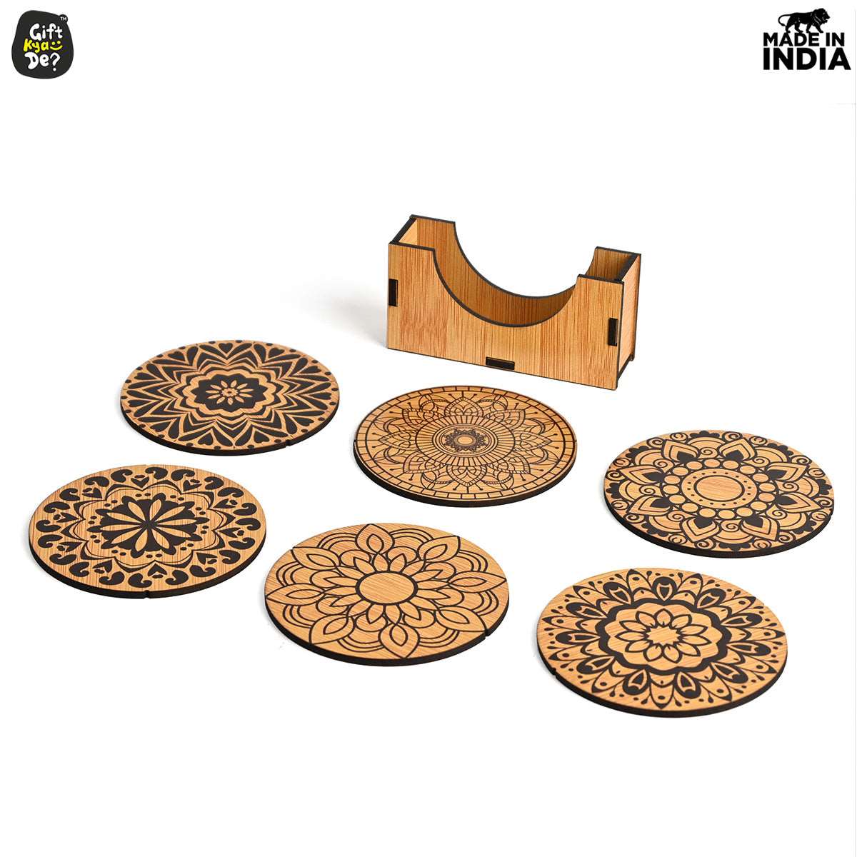 Coaster Set of 6 Beautiful Wooden Coasters with Stand | Fit for Tea Cups, Coffee Mugs and Glasses
