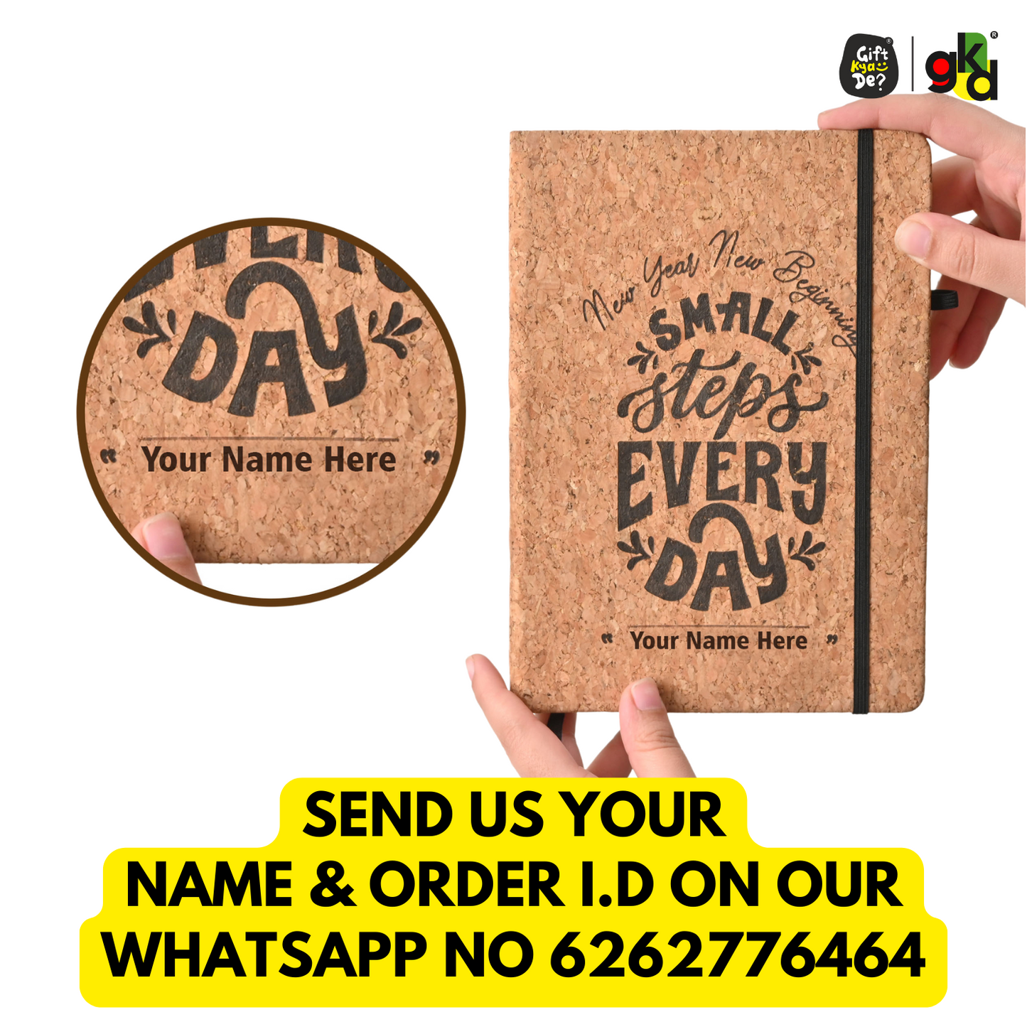 Eco-Friendly Cork Diary with Pen Holder | 190 Pages | Motivational Quote & Personalized Name Option
