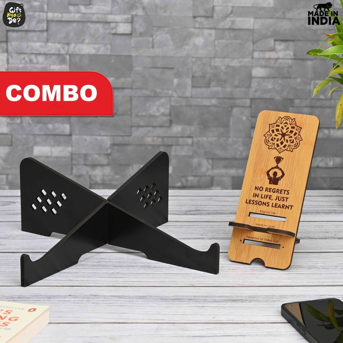 Cross Laptop Stand For Desk With Mobile Stand | Portable Easy to Carry | Compatible with All (2 pc Combo Pack) (eco Friendly)