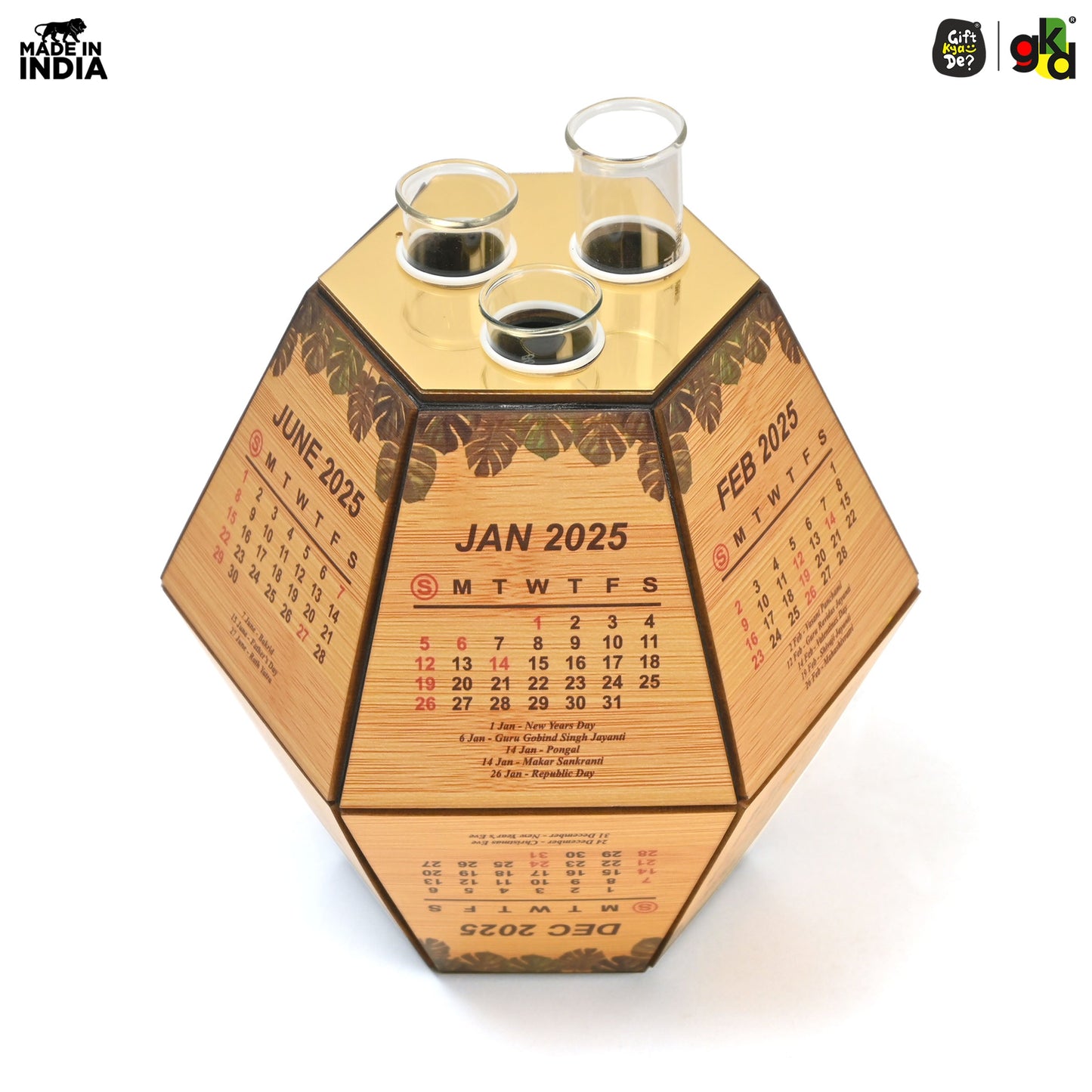 Test Tube Planter with Wooden Holder / Calendar 2025, Table Top Decor Planters | Hexagon Design | Corporate Gifts