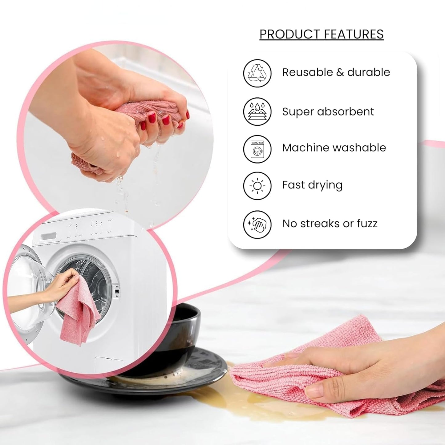 Reusable Microfiber Cleaning Towels Dispenser Box – Drying Wipes, 180GSM, 8 by 8 Inches