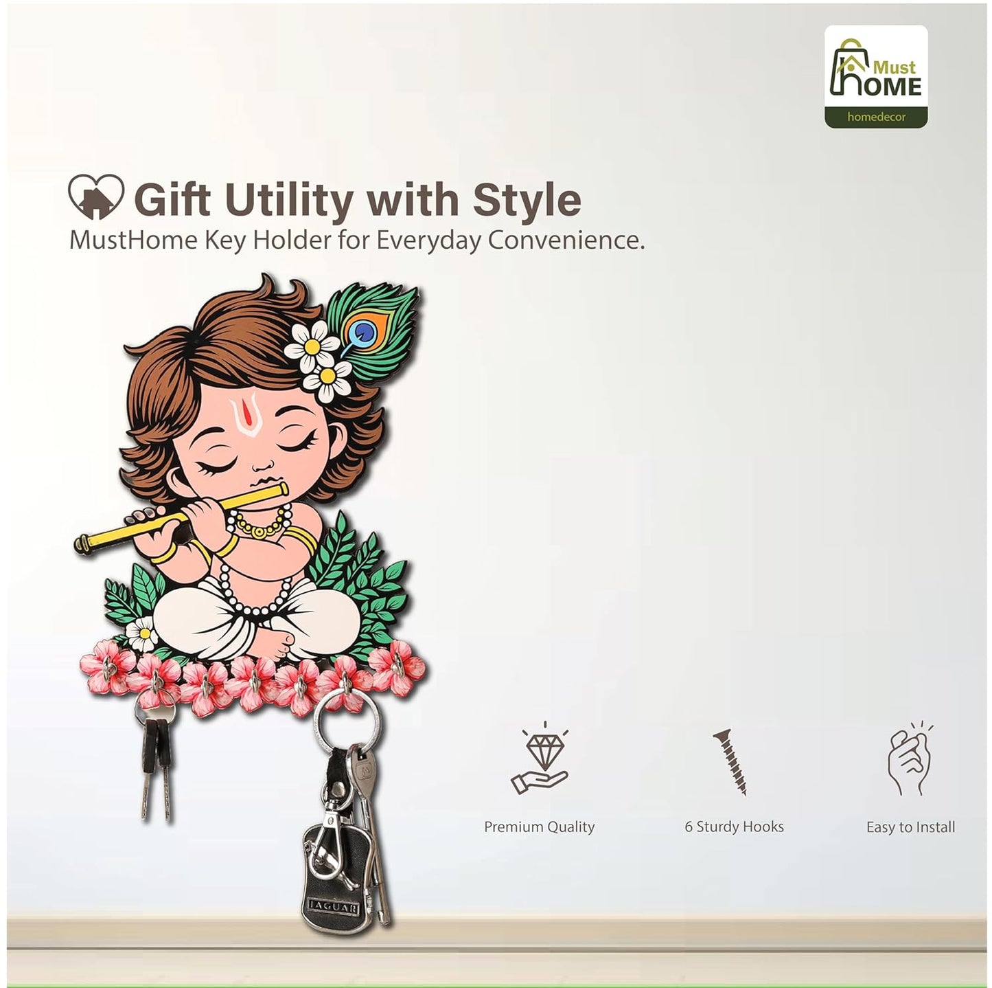 MustHome Premium Home Keys Wooden Key Holder|20 x 20 cm