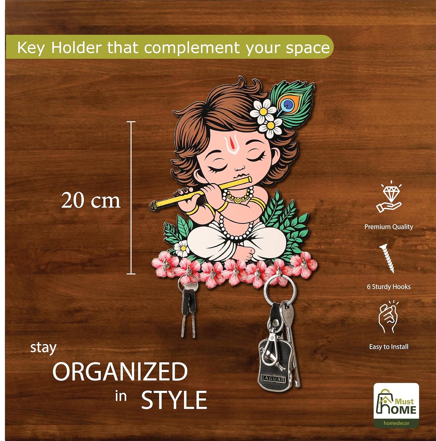 MustHome Premium Home Keys Wooden Key Holder|20 x 20 cm