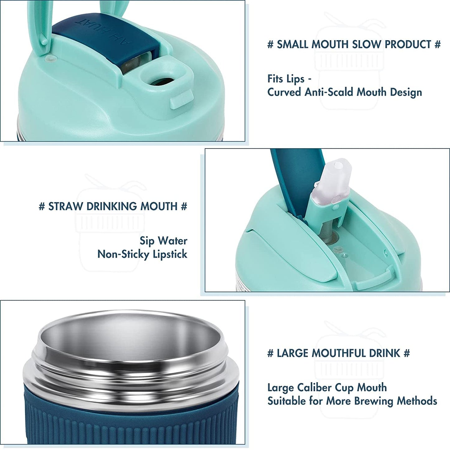 MustHome Satinless Steel Coffee Mug with lid Travel Mug Blue 500ml