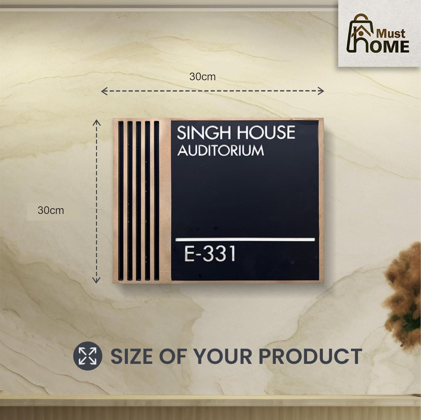 MustHome Personalized Luxury Door Name Plates for Home Entrance 30x30 Cm
