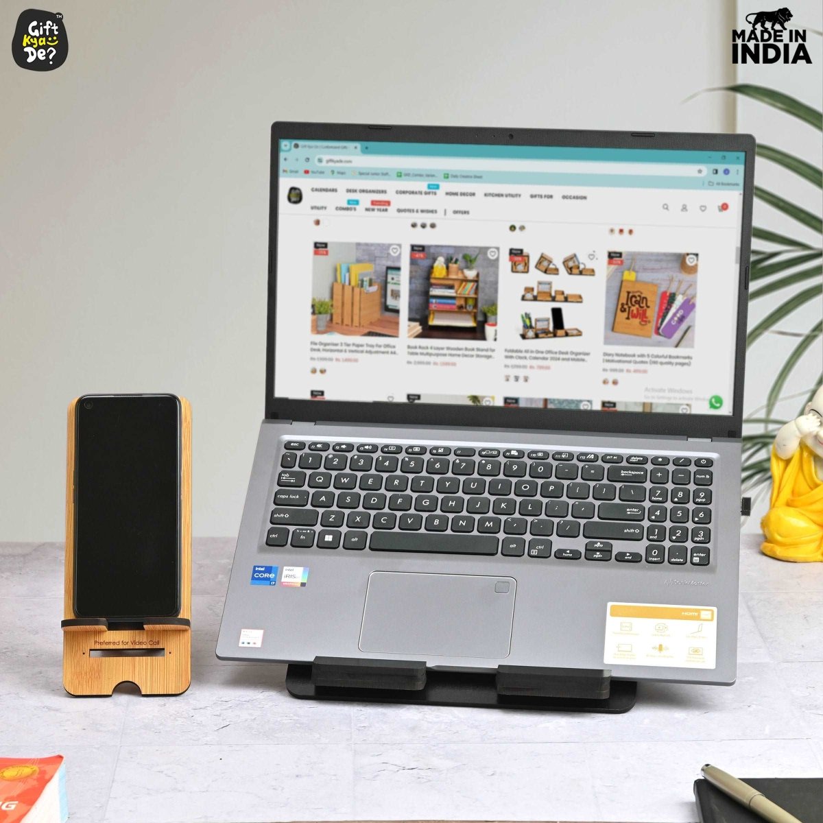 3 Level Portable Laptop Stand with Portable Mobile Holder Combo | Work From Home | Corporate Gifts