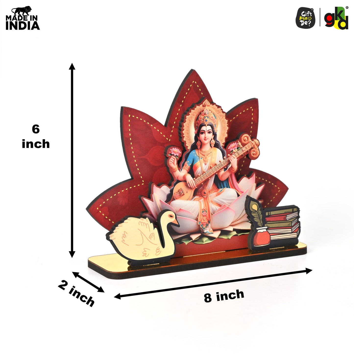 Saraswati Maa Wooden Table Top | Desk Decor for Wisdom & Knowledge | Gift for Students & Professionals