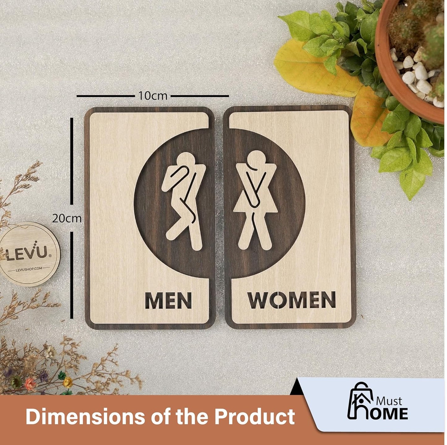 MustHome Washroom Men Women Sign Board Self-Adhesive Wall Sticker for Toilet|12x20 cm