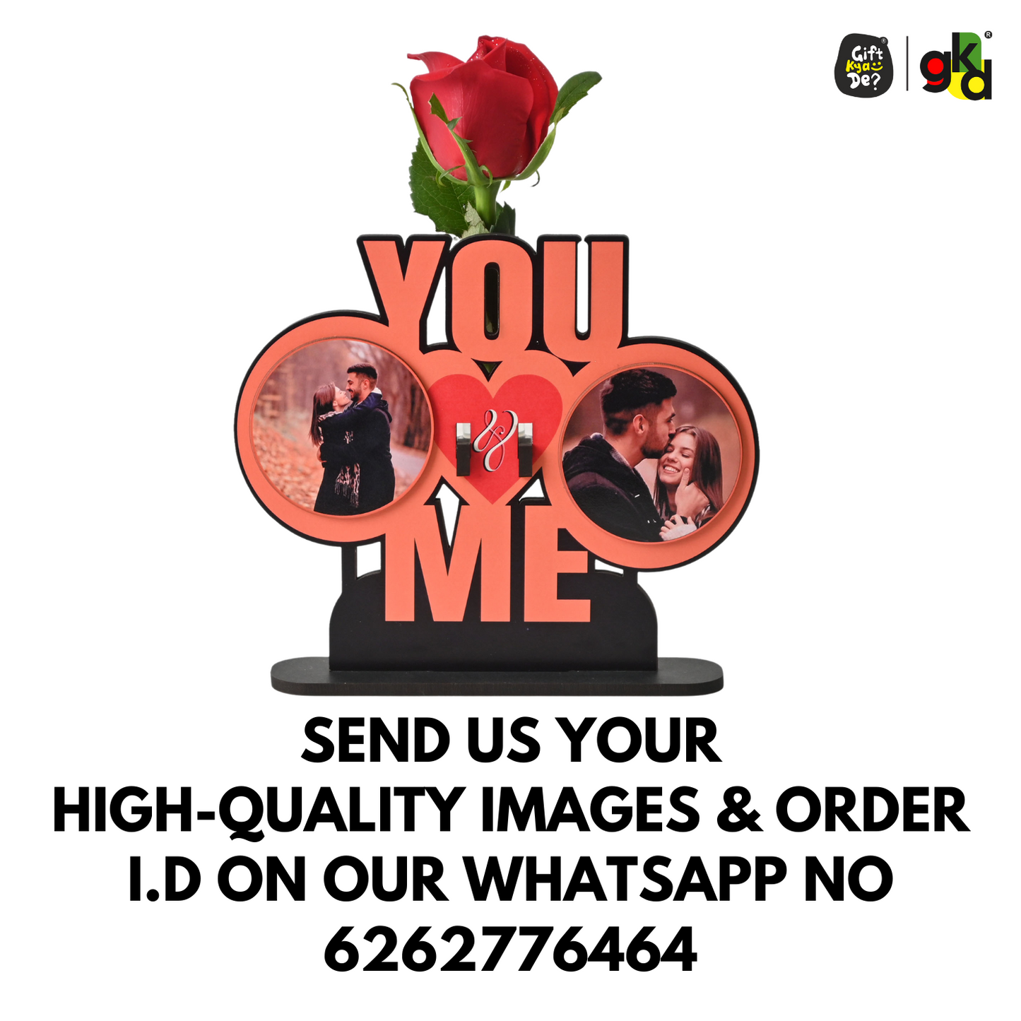 You & Me Wooden Table Top & Personalized Photo Frame with Test Tube Planter – Romantic Valentine's Day Gift