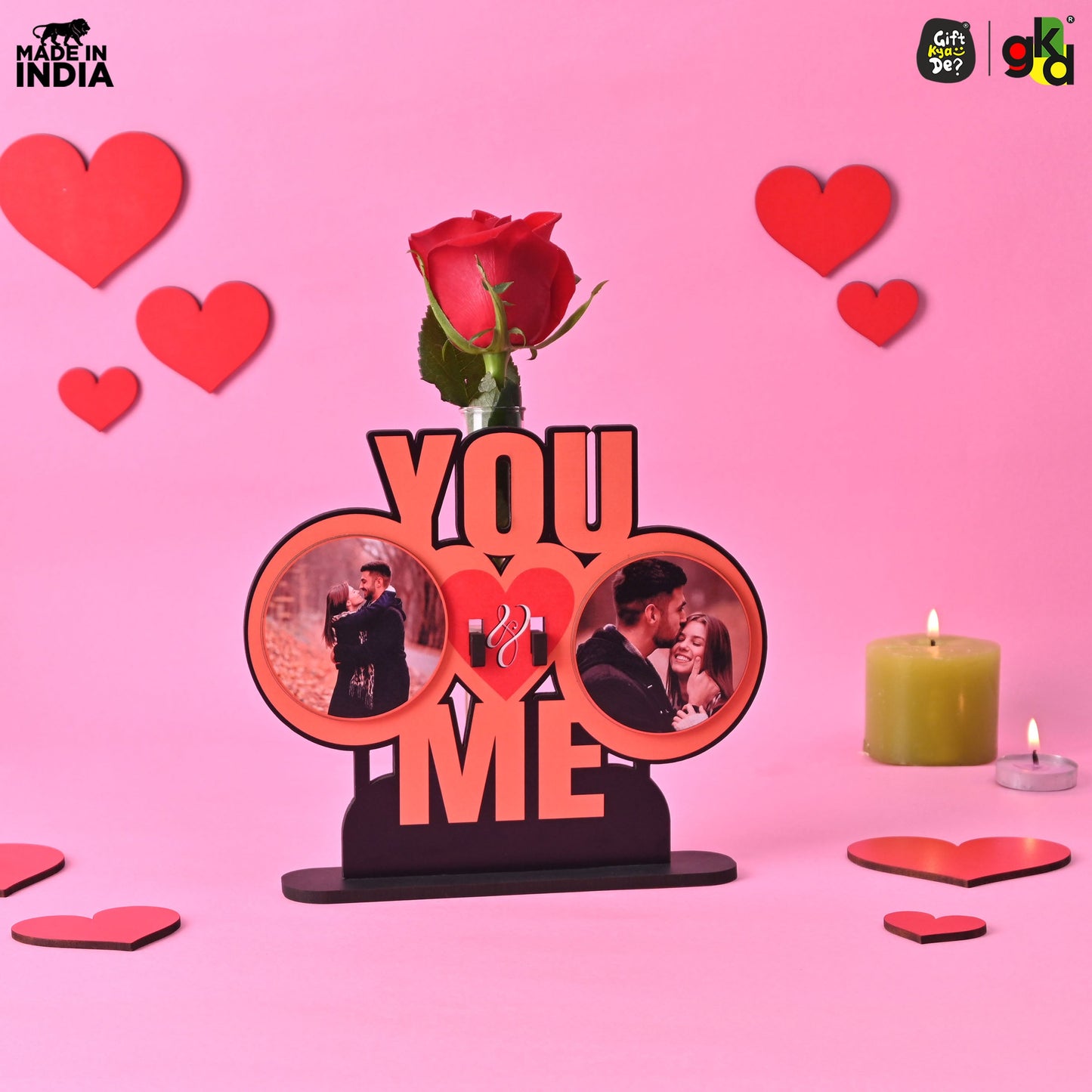 You & Me Wooden Table Top & Personalized Photo Frame with Test Tube Planter – Romantic Valentine's Day Gift