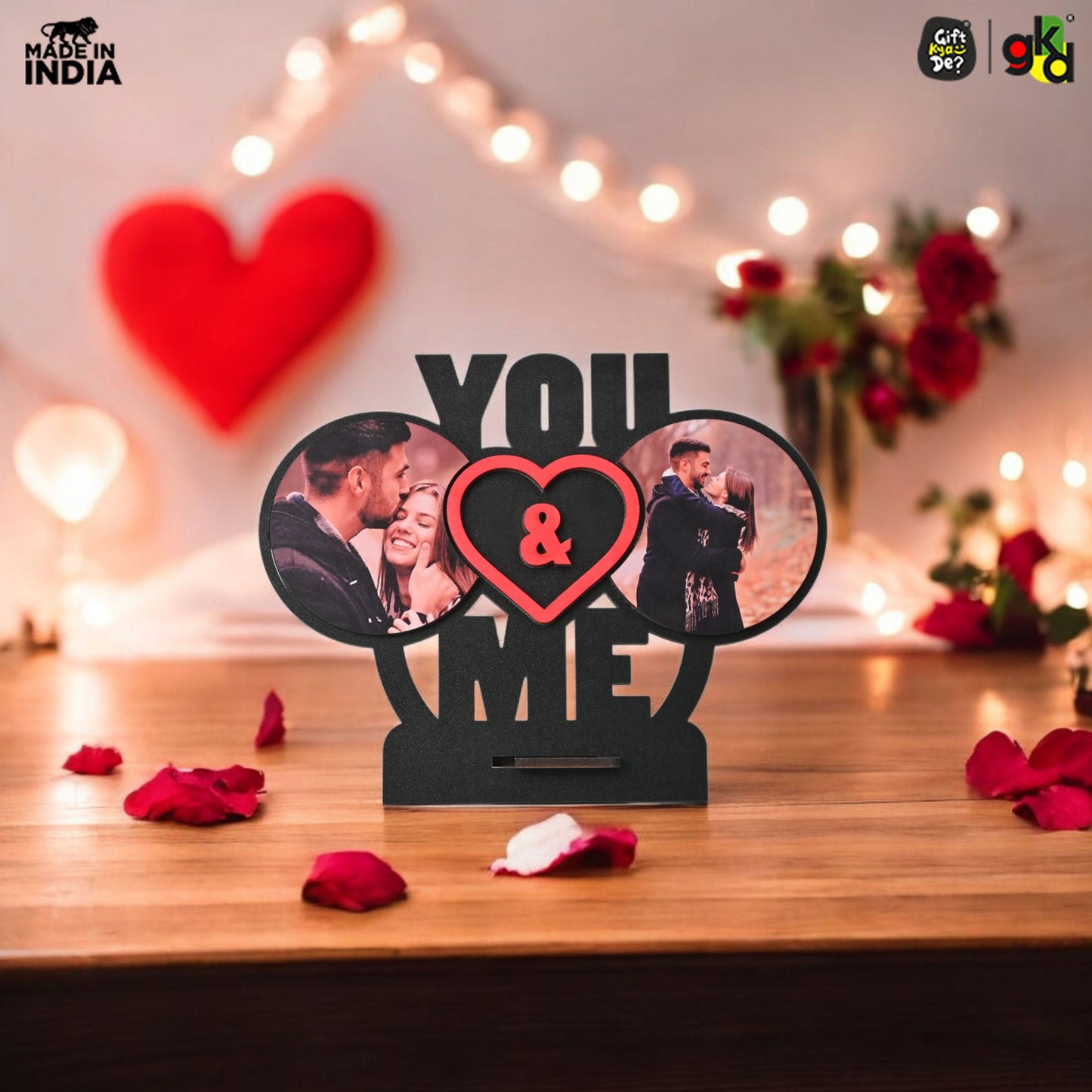 You & Me Wooden Table Top & Personalized Photo Frame – Romantic Valentine's Day Gift