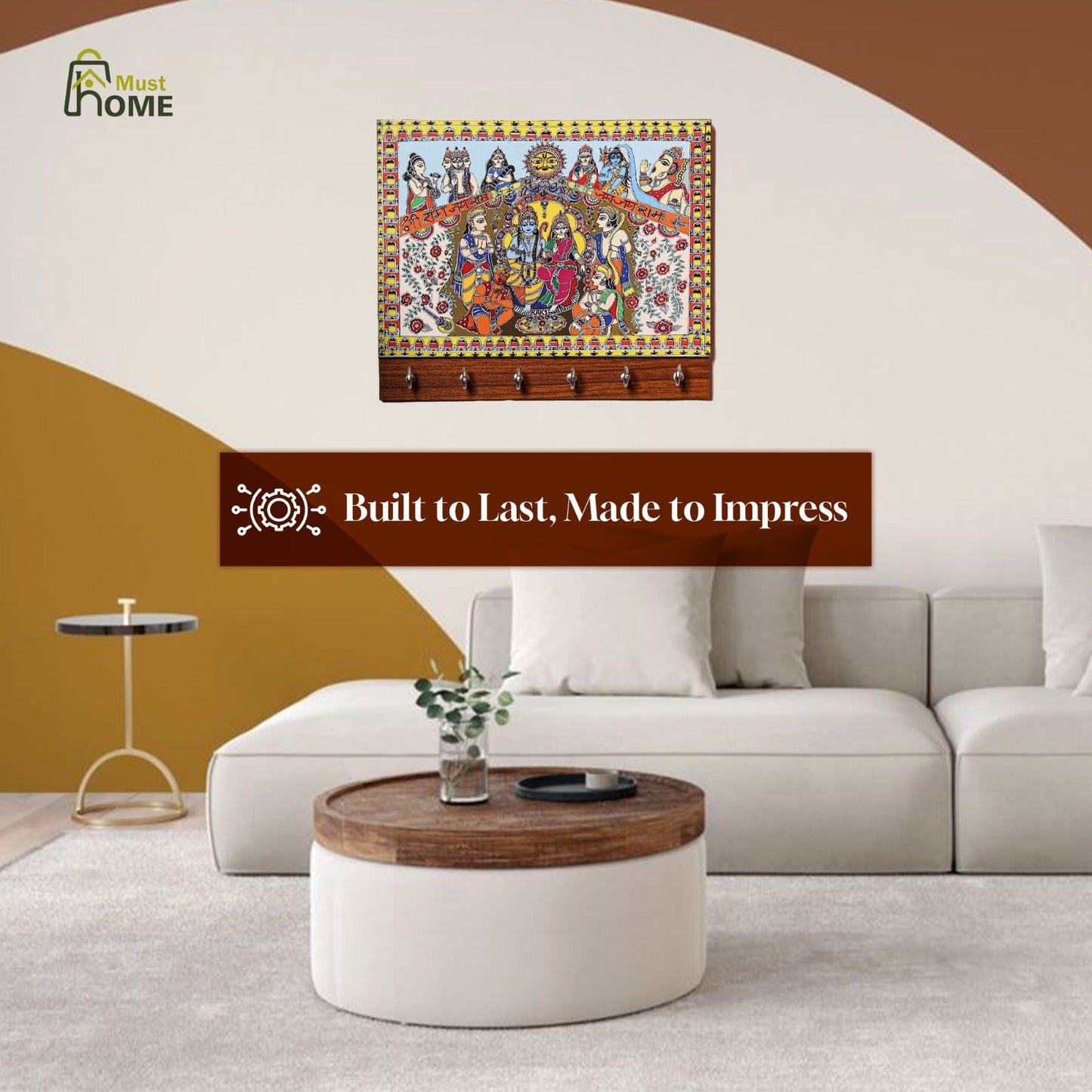 MustHome Premium  Madhubani Lord Ram Family Home Keys Wooden Key Holder