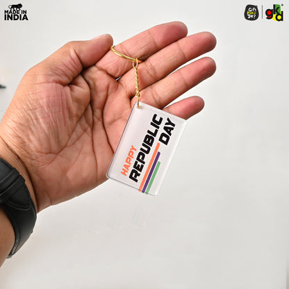 Indian Flag Keychain with Happy Republic Day Message | Patriotic Gifts for Republic Day | National Pride Accessories