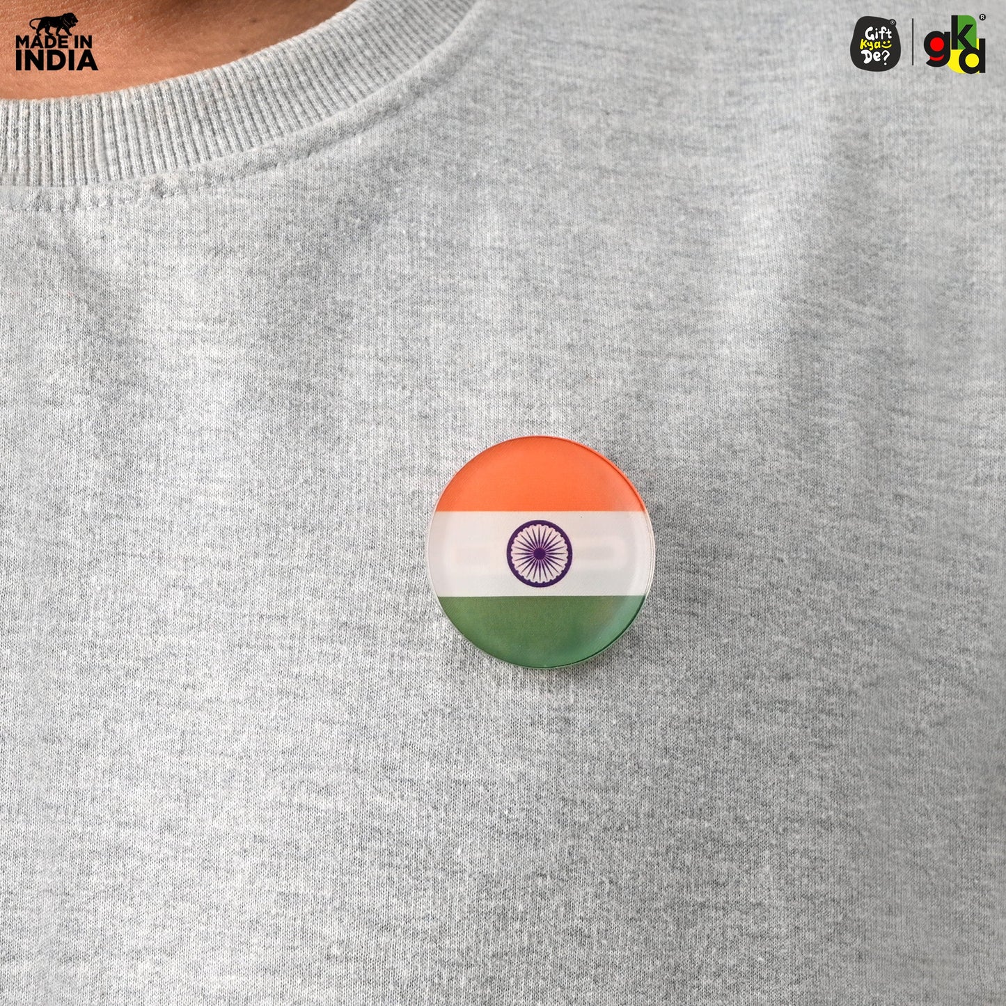 Indian Flag Badge – Indian Flag, I Love India, Jai Hind with Flag | Durable Acrylic Patriotic Gifts for Republic Day | National Pride Accessories