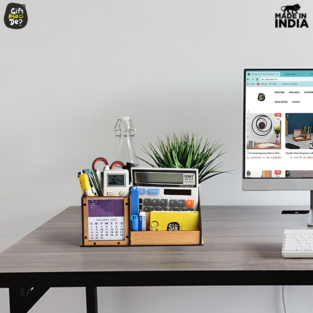3 Compartment Desk Organizer With 2025 Calendar | Desk Calendar | Desk Accessories