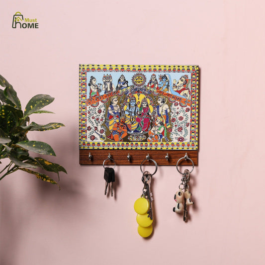 MustHome Premium  Madhubani Lord Ram Family Home Keys Wooden Key Holder