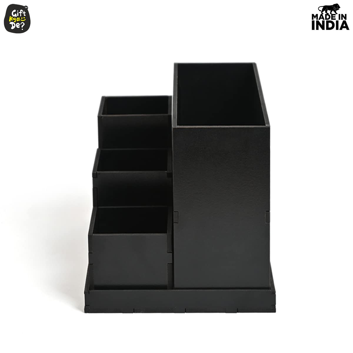 Wooden Multipurpose Desk Organizer | Table Clock | 4 Compartment Organizer