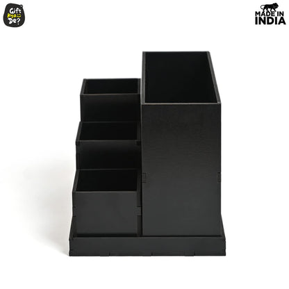 Wooden Multipurpose Desk Organizer | Table Clock | 4 Compartment Organizer
