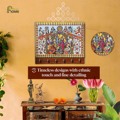 MustHome Premium  Madhubani Lord Ram Family Home Keys Wooden Key Holder