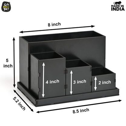 Wooden Multipurpose Desk Organizer | Table Clock | 4 Compartment Organizer