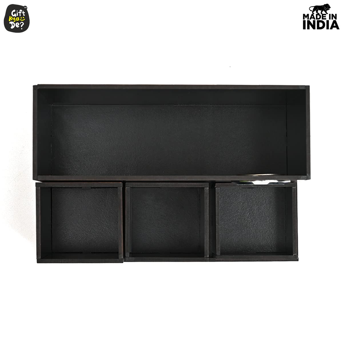 Wooden Multipurpose Desk Organizer | Table Clock | 4 Compartment Organizer
